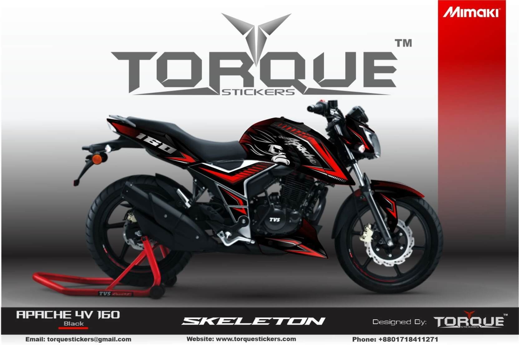 Apache 4V Ape Decal Kit - Stylish Black and Red Motorcycle Graphics ...